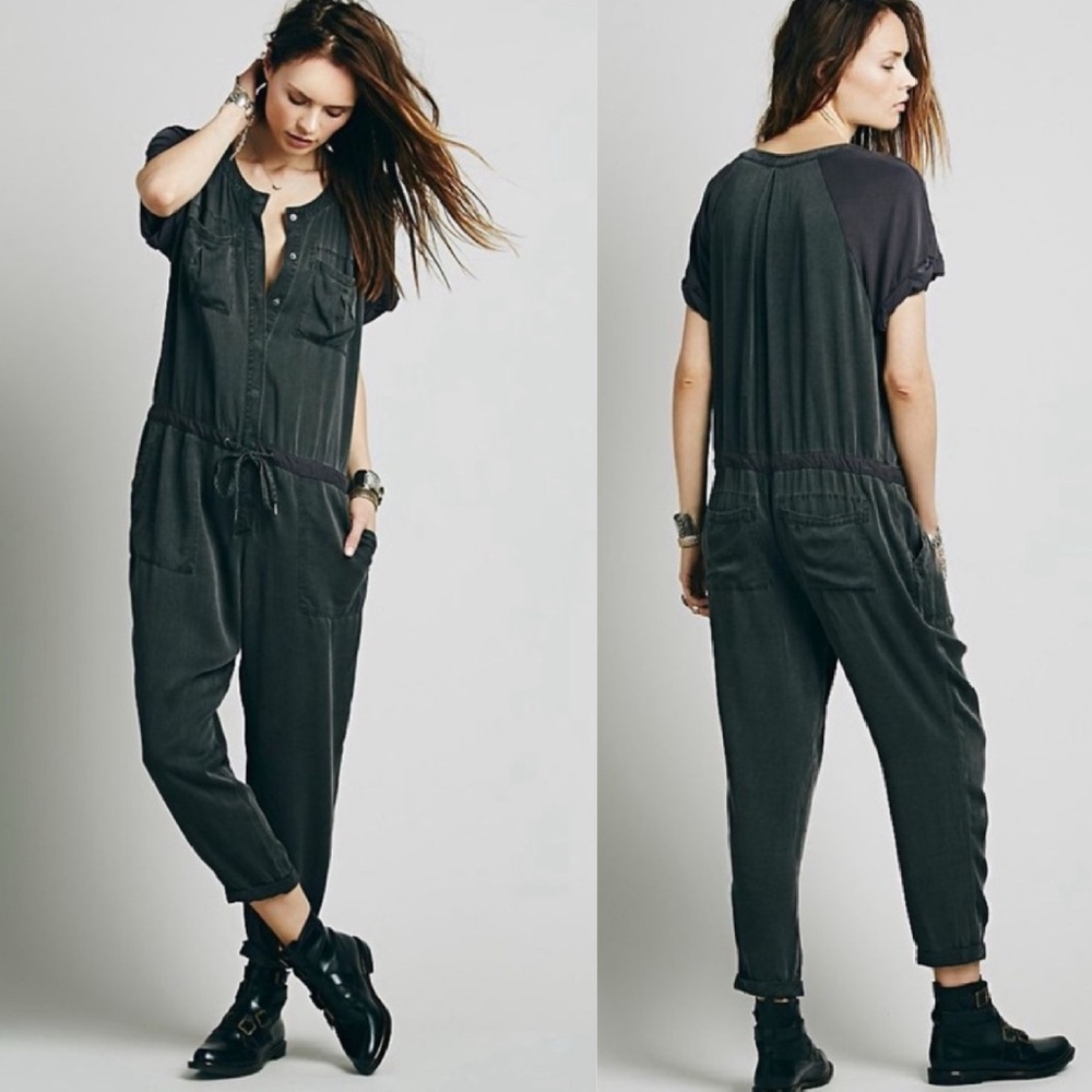 Free People Utility Jumpsuit in washed black. Size Small.